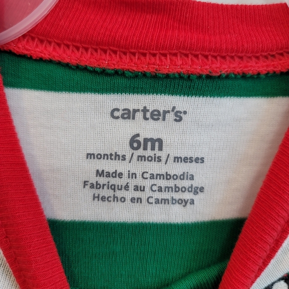 NWT Carter's Green & White Stripes Christmas Matching Set Infant Size 6 Months - Picture 2 of 10